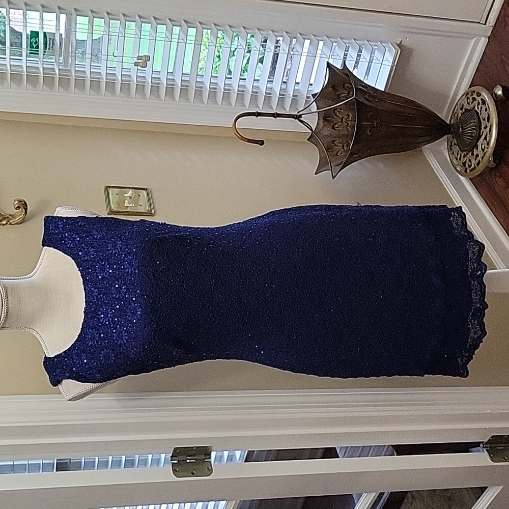 Connected Apparel dark royal blue sequin floral lace dress Sleeveless Lined 6 …